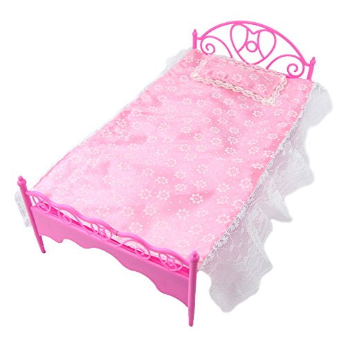 Mini-lit Rose avec Coussin Poupées Maison de Poupée Meubles de Chambre à Coucher