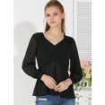 thumbnail image 3 of Allegra K Blusa Top Cuello En V Color Sólido Manga Larga Volantes Para Mujeres Negro L, 3 of 6