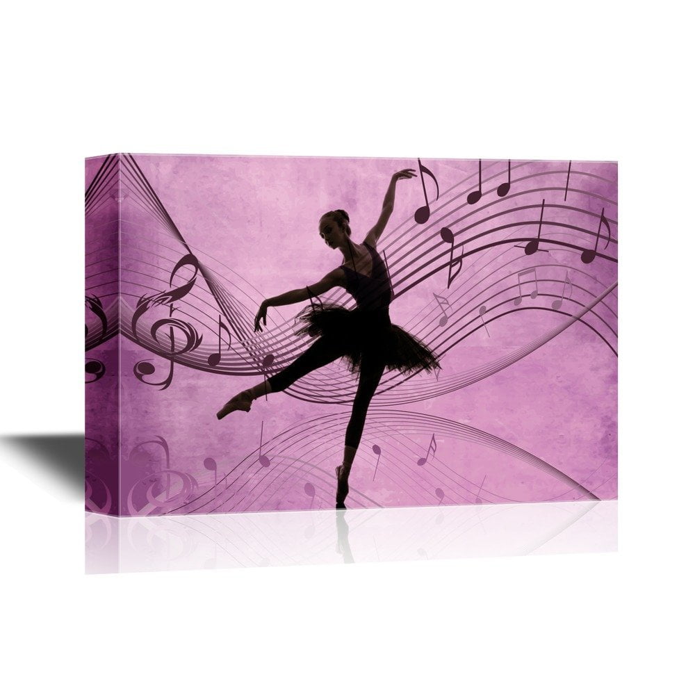 Wall26 Canvas Wall Art Ballet Dancer on Purple Background with Music