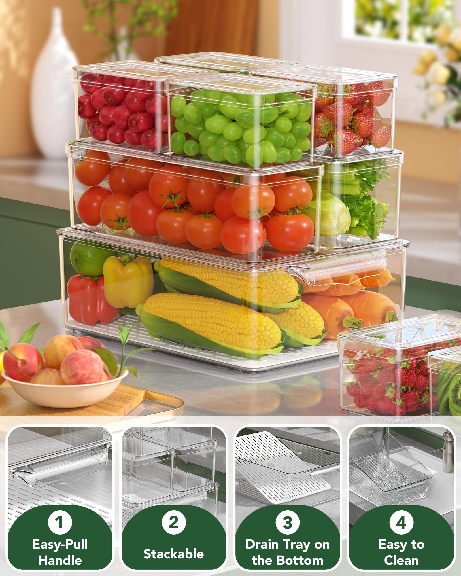 11 Pack Refrigerator Organizers And Storage  Stackable Fridge Organizer Bins Bpa-free Clear Plastic Fruit Containers For Kitchen Fruits Drinks Produce Vegetable