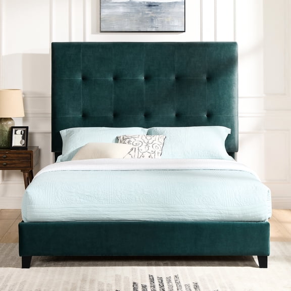 Modern Velvet Upholstered Queen Platform Bed - Bedroom Comfort Contemporary