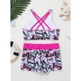 thumbnail image 6 of YONGHS Kids Girls Two Pieces Swimsuit Crisscross Back Printed Top Boyshorts Bottoms Set 4-14 Graffiti Rose Pink 10, 6 of 7