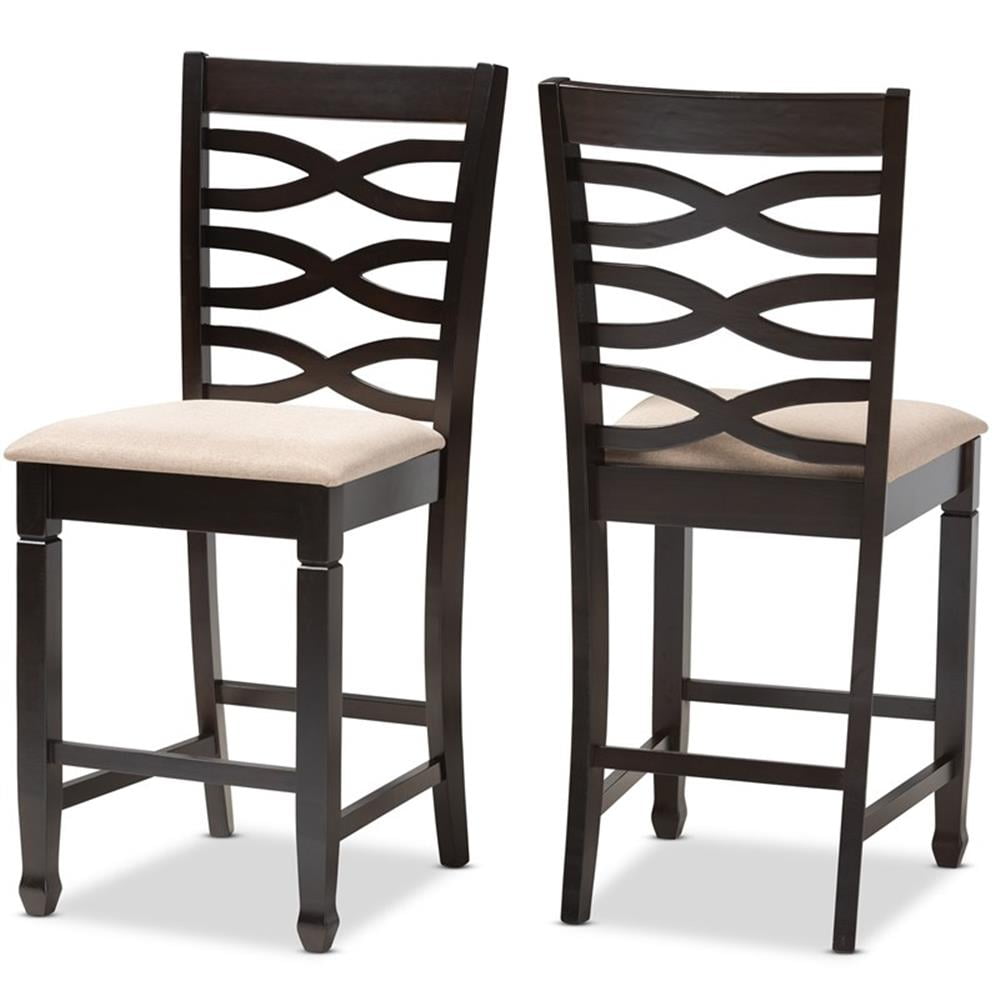 Baxton Studio Lanier Modern and Contemporary Sand Fabric Upholstered Espresso Brown Finished Wood Counter Height Pub Chair Set (Set of 2)