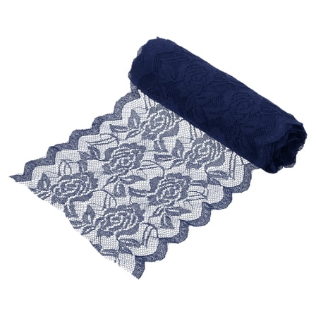 Uxcell 6 Inch Wide 5 Yard Elastic Lace Ribbon, Stretch Floral Pattern Lace Trim Embroidered Fabric for Sewing Making and DIY Crafts Gift Wrapping Bouquets Wedding Decor(Navy Blue)