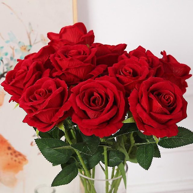 Ramo de flores rosas artificiales de rama larga, 10 Uds., simulación de franela, flores falsas, Día de San Valentín ShuxiuWang 8390605848537