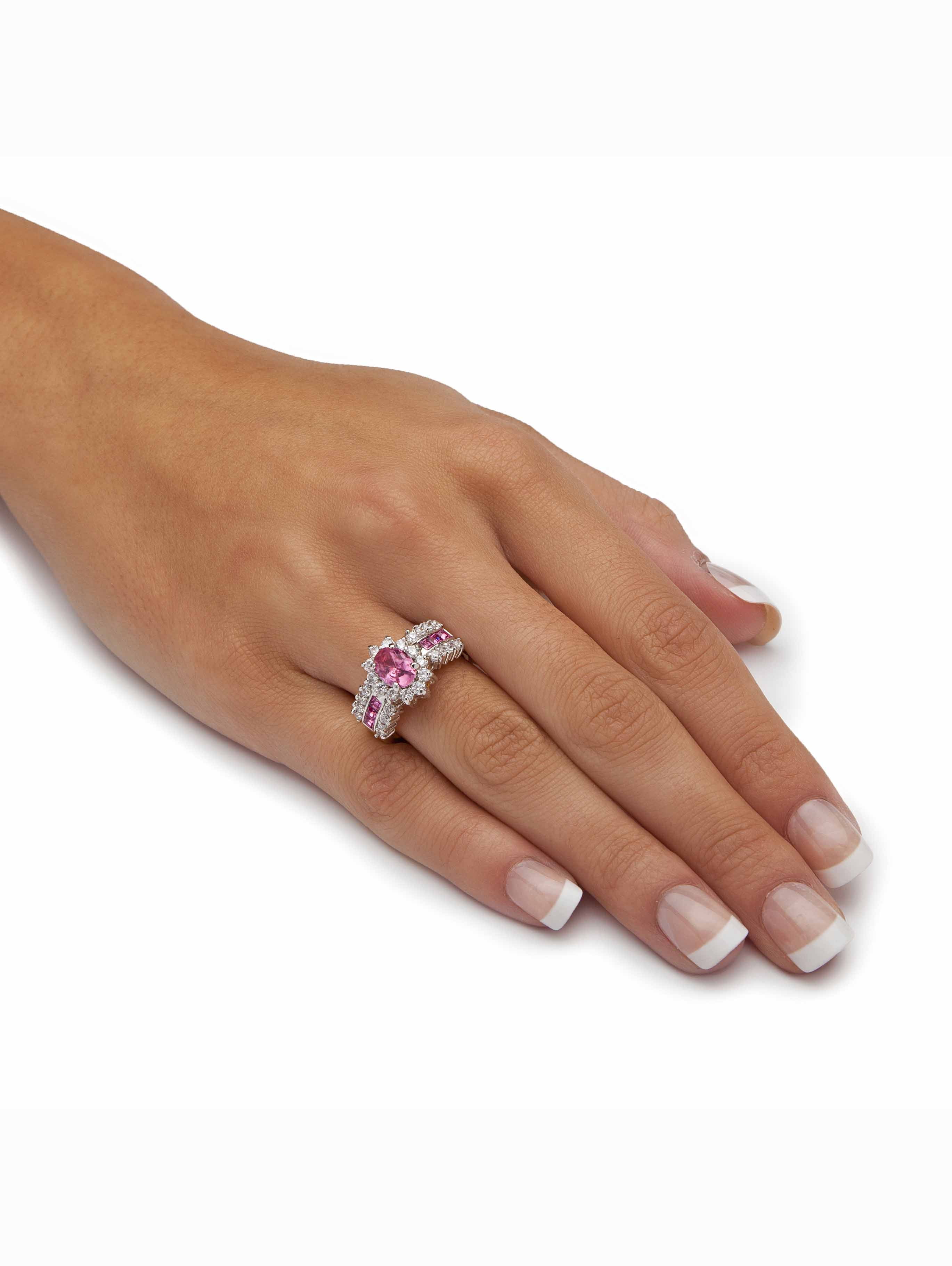 PalmBeach Jewelry Oval Crystal and CZ Two-Tone Halo Cocktail Ring in Gold-Plated
