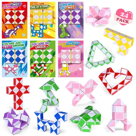 Tarjetas de San Valentín y juguetes Snake Twist para niños (paquete de 24)