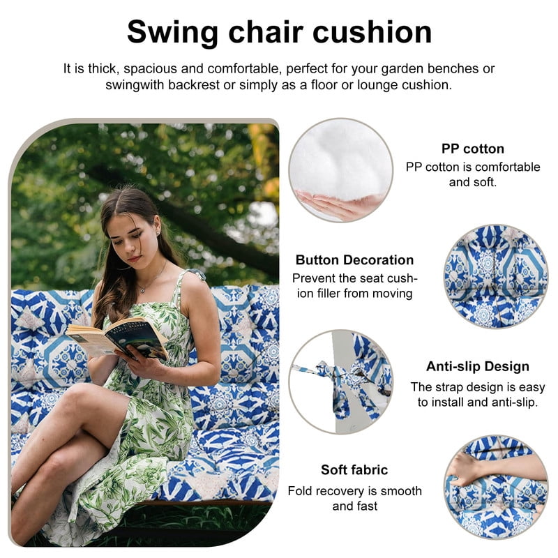 Outdoor Porch Swing Replacement Cushions, Waterproof Bench Chair cushion, 2-3 Seater Patio Swing cushion with Backrest and Ties, 4" thick