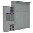 thumbnail image 3 of Queen Size Murphy Bed with Storage Cabinet, Wall Bed Frame Folding into Cabinet Design with Wine Rack, Glass Holder, Drawers and Multi-Color LED Strip, Gray, 3 of 9