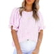 thumbnail image 1 of Mujeres manga corta gasa blusa verano moda elegante crewneck suelta mujer floral impresión gasa camisa, 1 of 6