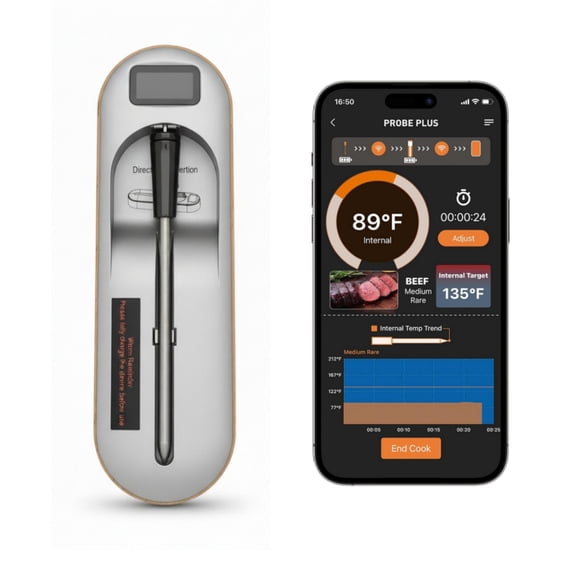 Wireless Bluetooth Smart Meat Thermometer with Charging Base, APP Remote Monitoring Digital Food Thermometer for BBQ Grilling Oven Cooking
