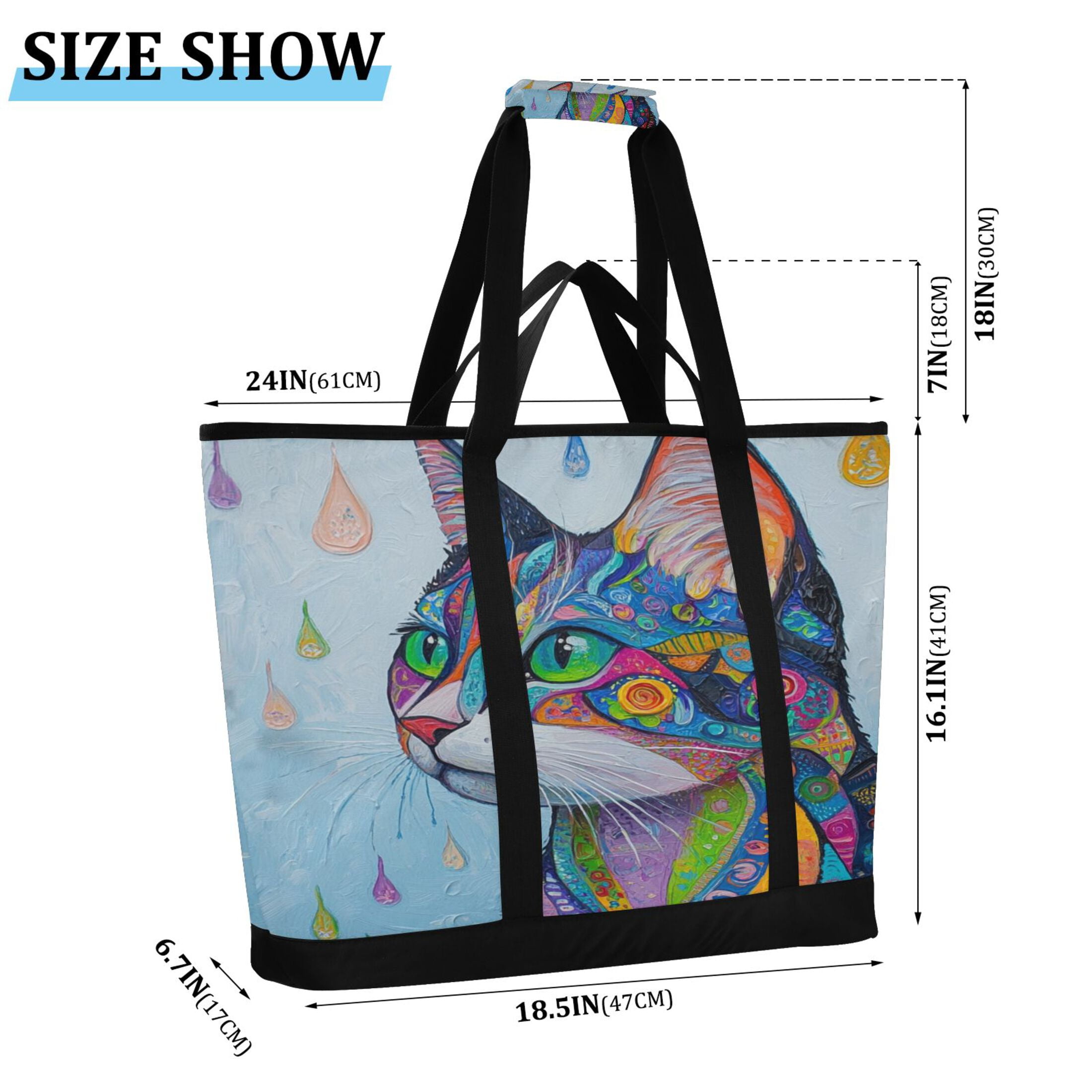 Large Hand-held Ice Pack Picnic Bag Insulation and Refrigeration Suitable for Shopping Picnics and Camping Green Eyes Cool Cat