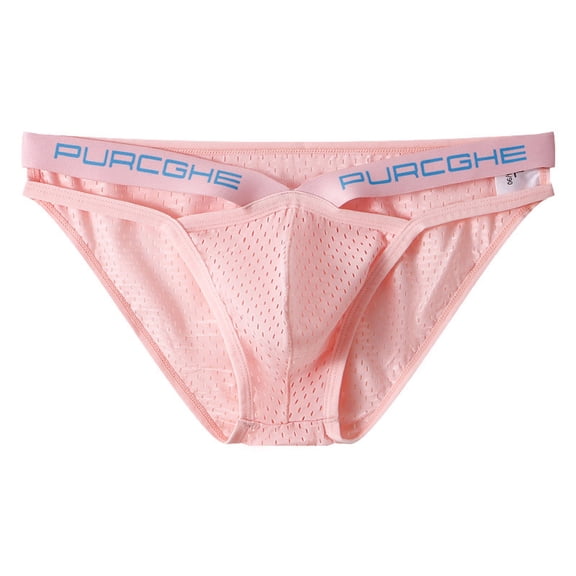 Arnsht Men's Ice Silk Bulge Pouch Breathable Comfort Mesh Stretch Low Waist Solid Color Underwear Triangle Briefs Underpanties Pink XL