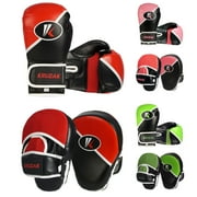 Kruzak Two-Tone Focus Mitts and Boxing Gloves Set for Kickboxing and Muay Thai MMA Training| Focus Pads + Training Gloves | Fitness Kit for Martial Arts and Karate (Black/Red, 12 oz)