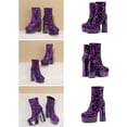thumbnail image 4 of KIJBLAE Women's Sequined Boots Chunky Heel Ankle Booties High Heels Party Dress Shoes Fashionable Shoes Purple 35, 4 of 4