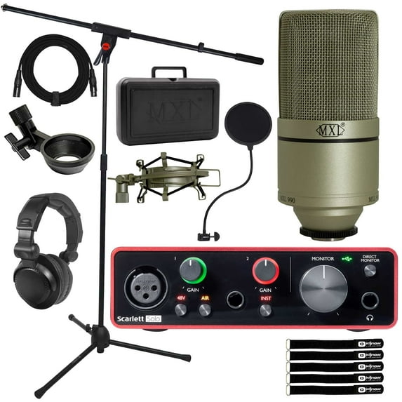 MXL 990 World Renown Vocal Condenser Microphone with Focusrite Scarlett Solo 3rd Generation Audio Interface Package