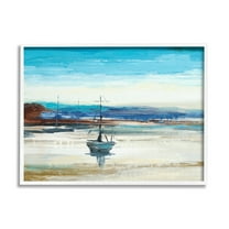 Abstract Boat Sea Reflection Coastal Painting White Framed Art Print Wall Art