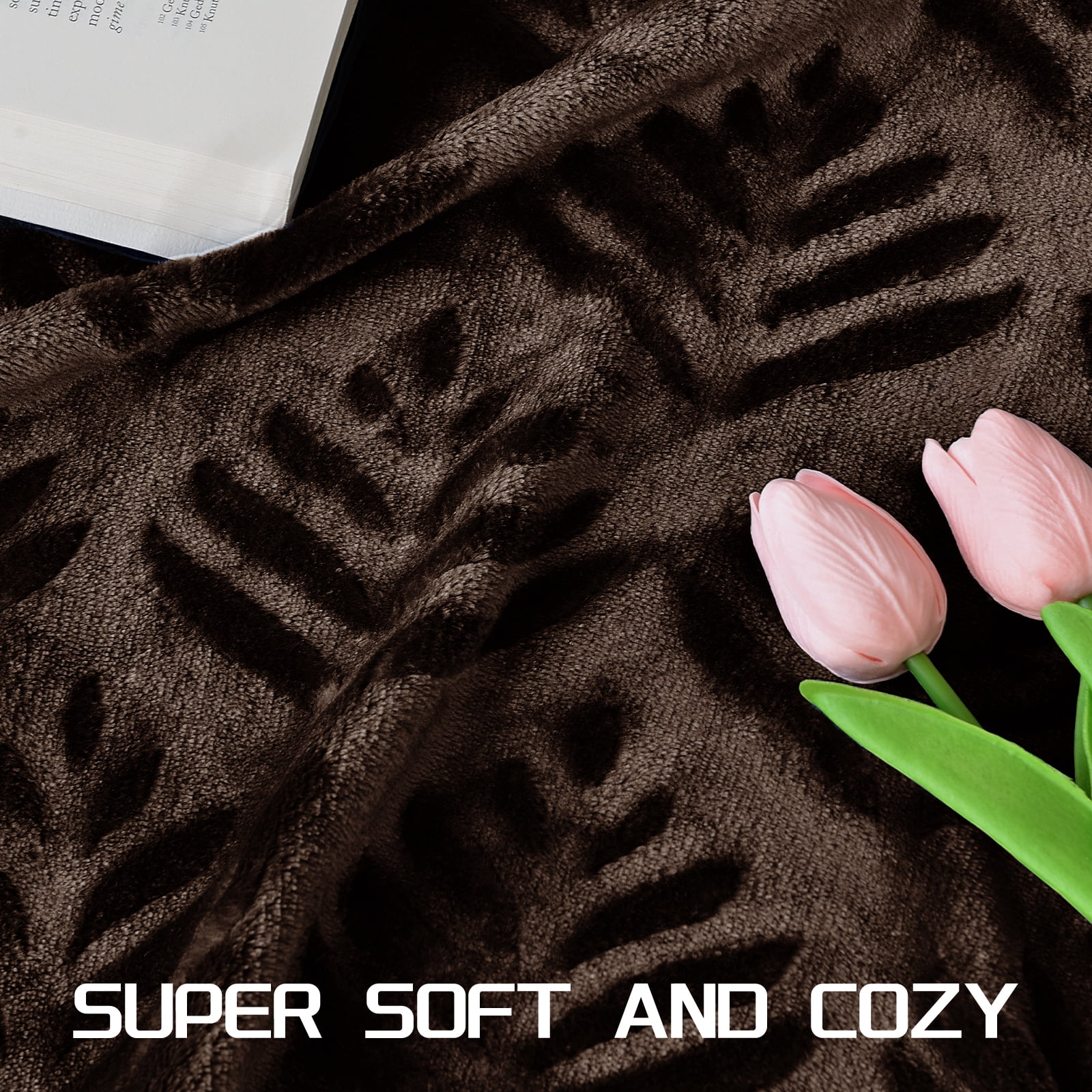 Exclusivo Mezcla Twin Size Fleece Blanket for Bed, Leaves Pattern Super Soft and Cozy Blankets, Plush Fuzzy Lightweight, Coffee, 60"x80"