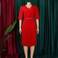 thumbnail image 4 of AURA Women’s Pleated A-Line Midi Dress V-Neck Short Sleeve High Waist With Belt S-XXXL, 4 of 8