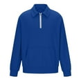 thumbnail image 4 of HomeDM Mens Quarter Zip Pullover Tops, Long Sleeve Waffle Texture Solid Color Sweatshirts, Blue, 4 of 7
