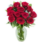 KaBloom Mother's Day Collection: The Romantic Classic Bouquet of 12 Fresh Red Roses (Farm-Fresh, Long-Stem) with Vase