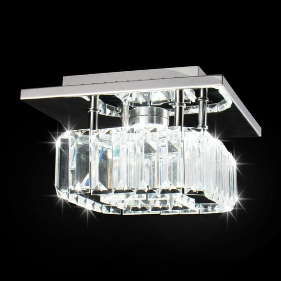 FRIXCHUR Crystal LED Ceiling Light Mini Chandelier Square Modern Ceiling Lamp Flush Mount Light Fixture (Cool White)