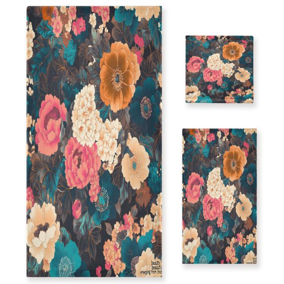 BZSMCE 3piece Bath Towel Sets Hand Bath Towels Fashion Intricate Floral Symphony Printed Towel Sets