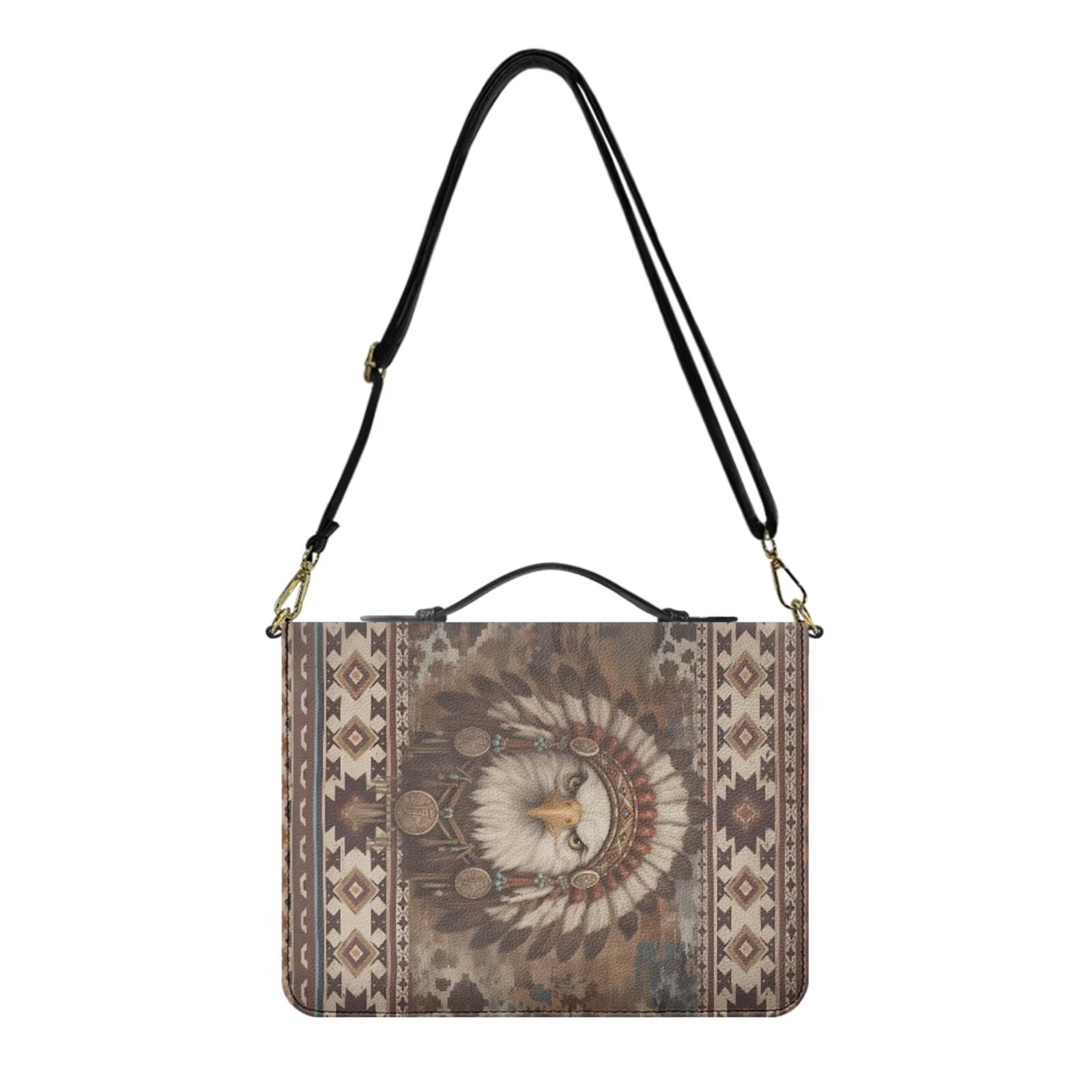 Kuiaobaty Aztec Eagle Print Bible Cover for Women Men Tribal Style Print Carrying Book Case with Leather Bookmark Multi-Pockets Church Bag Bible Protector for Christian Daily, Brown