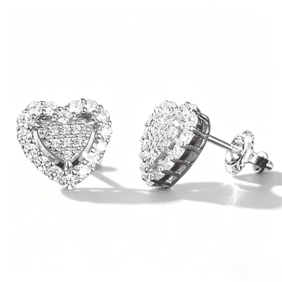 KIJ 0.55 Carat Full Cluster Heart Moissanite Stud Earrings,Rhodium Plated 925 Sterling Silver Gifts for Women