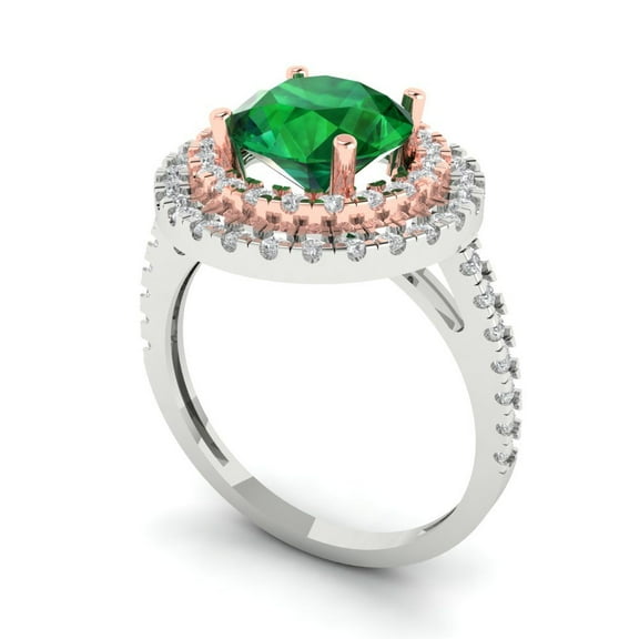 2.6 ct Round Cut Simulated Emerald Halo Engagement Ring for Women in 18K White/Rose Gold