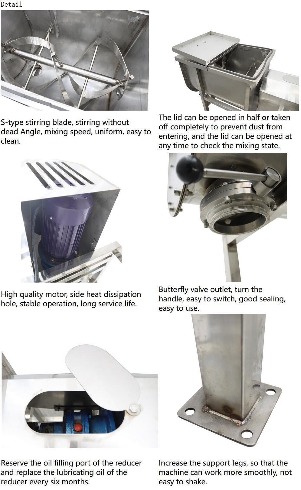 Dry and Wet Horizontal Mixer Ribbon Blender 220V for Feed Chemical Plastic Particles Mixing Machine
