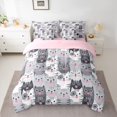 thumbnail image 3 of Manfei Funny Kitten King Bedding, Kawaii Animal Kitten King Bed in a Bag, Gray, Pink Reversible, 7 Pieces, 3 of 6
