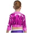 thumbnail image 2 of Zaldita Kids Girls Shiny Rhinestone Metallic Jacket Disco Jazz Hip Hop Dance Crop Top Rave Party Festival Outerwear Hot Pink 12, 2 of 6
