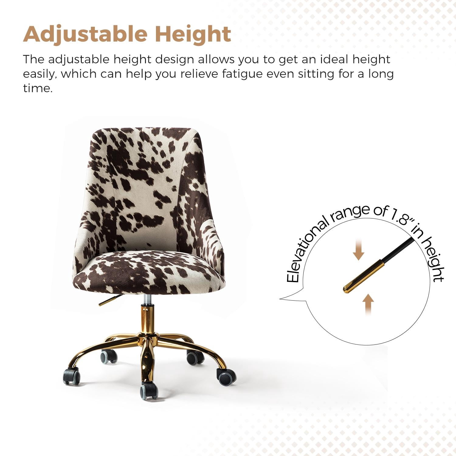 Home Office Computer Desk Chair Upholstered Swivel Adjustable Study Task Chairs Gold Base Cow COWHIDE