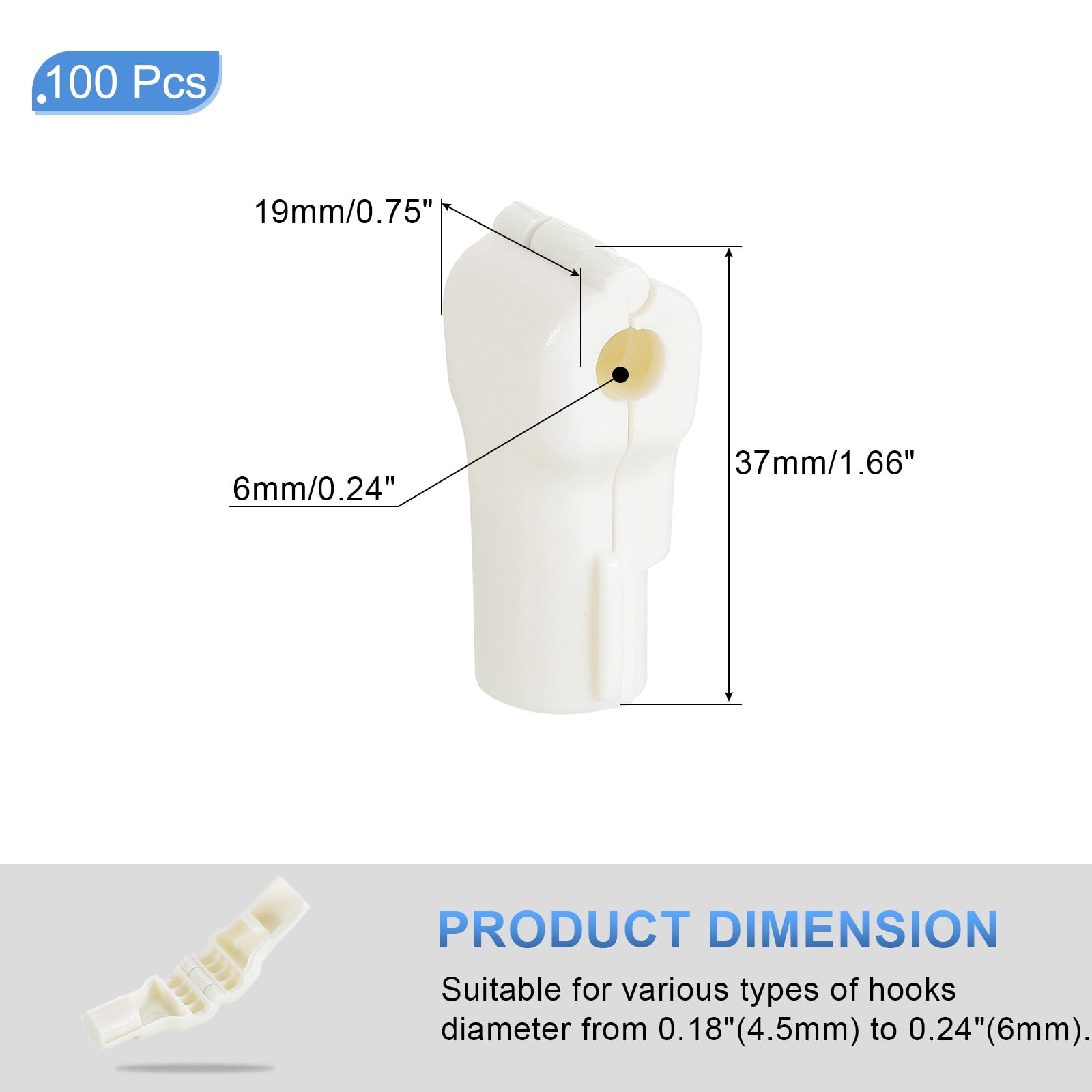 Uxcell 100pcs Peg Hook Locks Stop Locks, 6mm ABS Pegboard Display Hook Security Lock, Anti Sweep Theft Stop Locks for Retail Shop and Shopping Center Pegboard Display, White