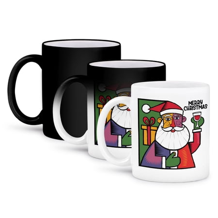 3dRose, Funny Cool Santa Claus Drinking Wine Merry Christmas Holidays Abstract, 11oz Magic Transforming Mug