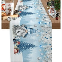 Christmas Gnome Table Runner, Winter Merry Christmas Tree Balls Cotton Linen Tablecloth Holiday Farmhouse Table Decor for Home,Kitchen,Dining Room,Indoor,Outdoor,13X90 Inches Long, Blue
