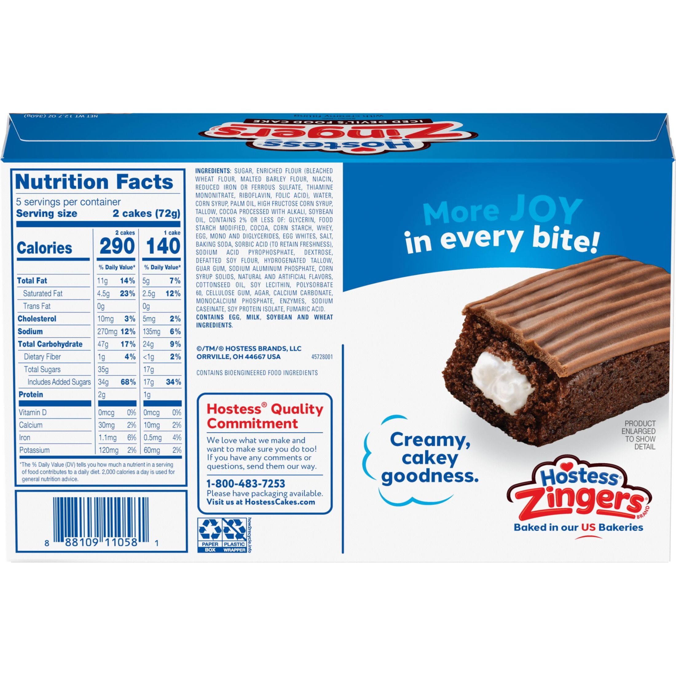 Hostess Zingers Snack Cakes, Artificially Flavored Iced Devil’s Food Cake, 12.7 oz Box (10 Count)