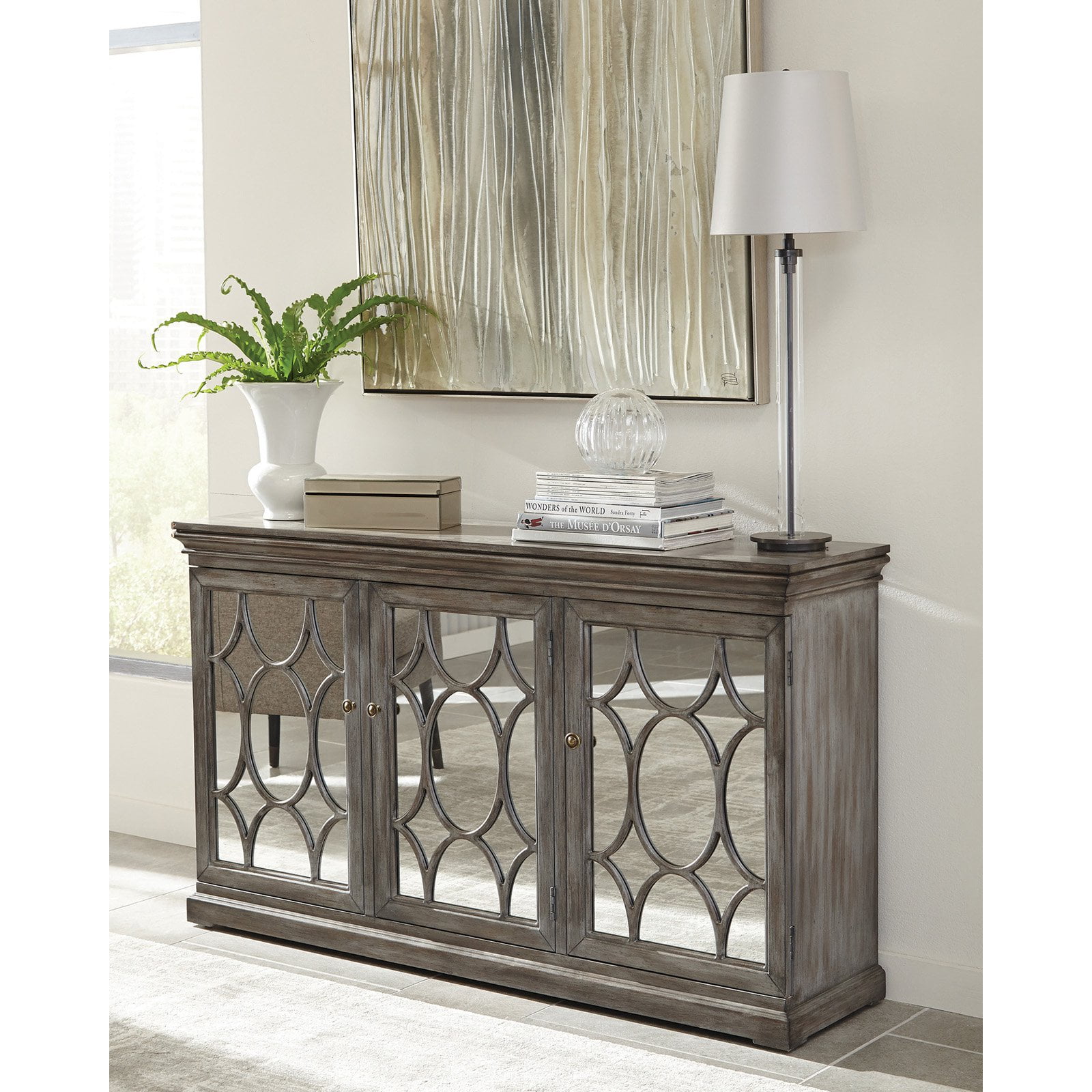 Scott Living Accent Cabinet With Circle Mirrored Doors Com