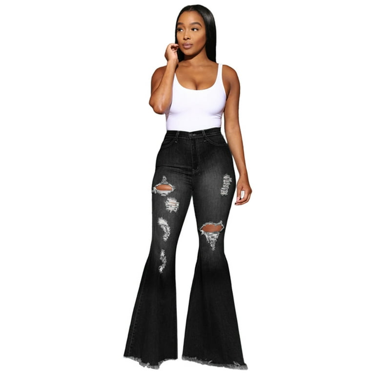 Street Solid Ripped Hollowed Out Regular Denim Jeans Street Solid Ripped Hollowed Out Regular Denim Jeans