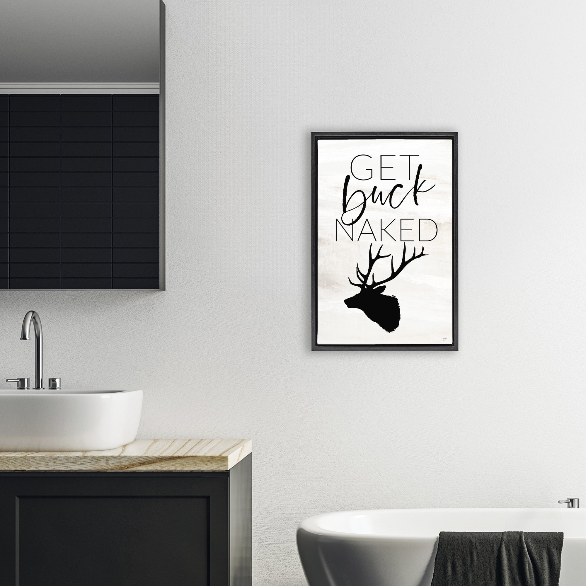 Stupell Industries Get Buck Naked Black Framed Floater Canvas Wall Art, design by Lux + Me Designs