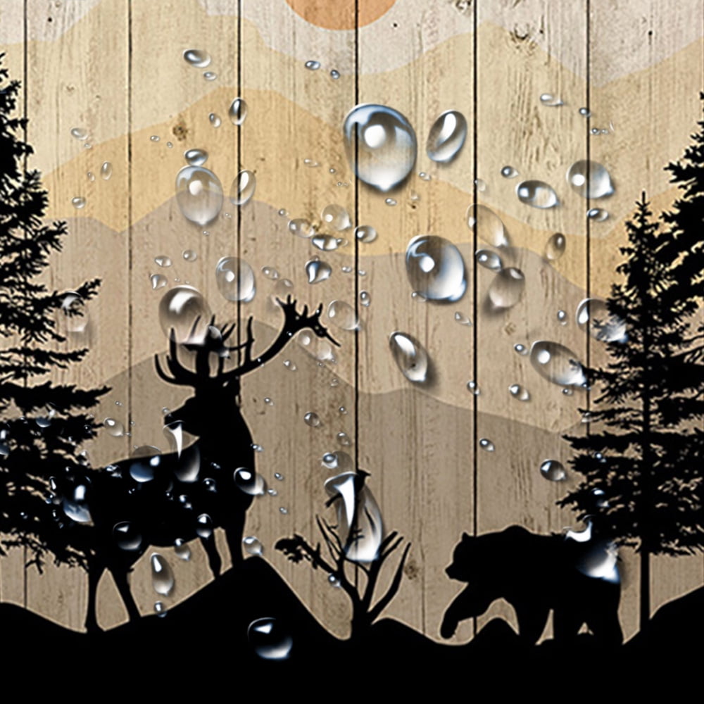 Cabin Shower Curtain, Rustic Shower Curtain Set, Cute Bear Deer Forest Print on Country Farmhouse Lodge Wooden Board Cloth Shower Curtains Bathroom Accessories with 12 Hooks, Tan Brown, 72X72in