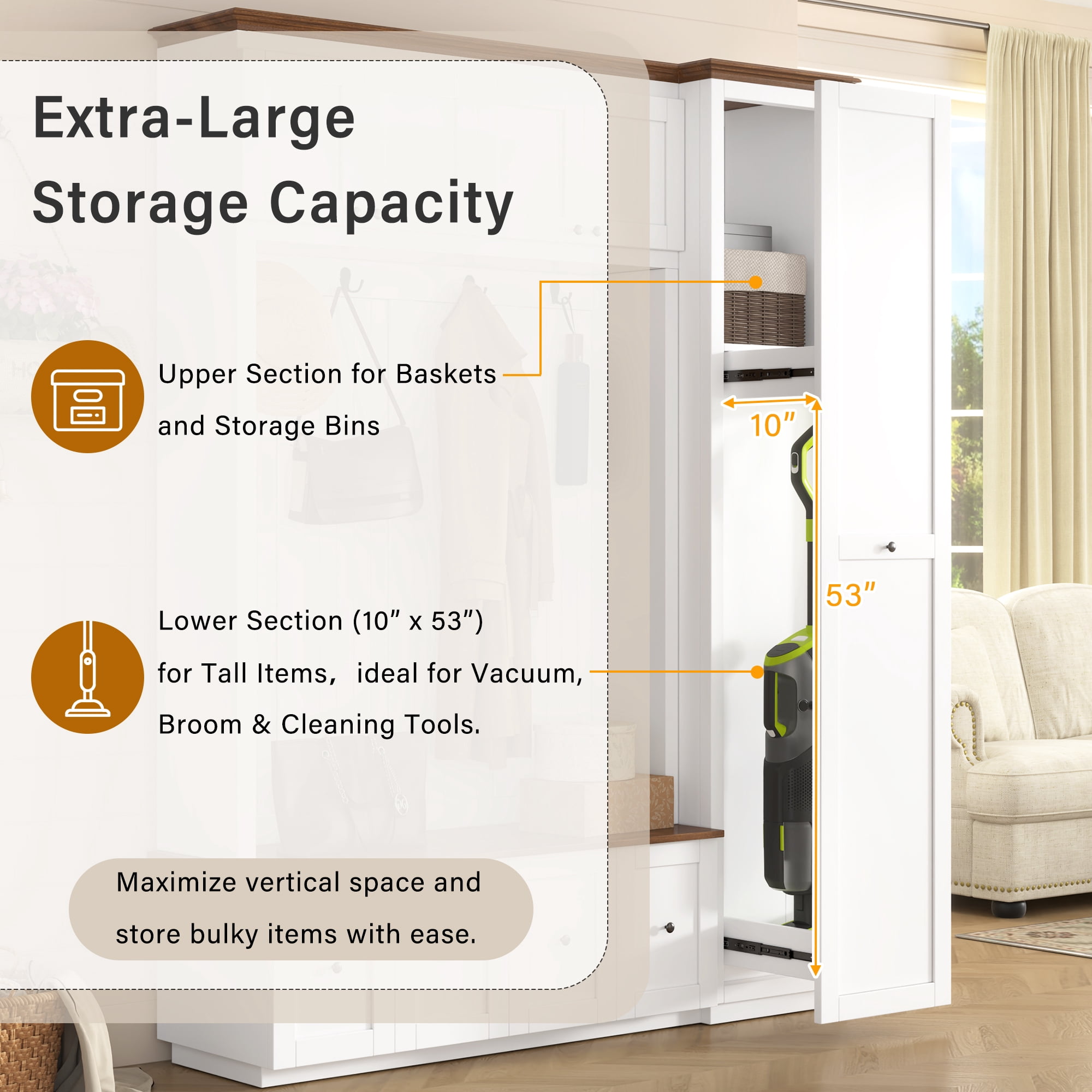 Mintazer 78.7"H Farmhouse Hall Tree with Coat Rack, Storage Bench, Drawers & Hooks for Hallway, Entryway, Bedroom, Mudroom, Living Room, White