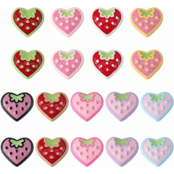 1 caja de 18 piezas, 9 estilos, cuentas de fresa, cuentas de corazón de colores, a granel, metal, pintura para hornear, aleación, frutas, corazones, fresas, dijes espaciadores sueltos