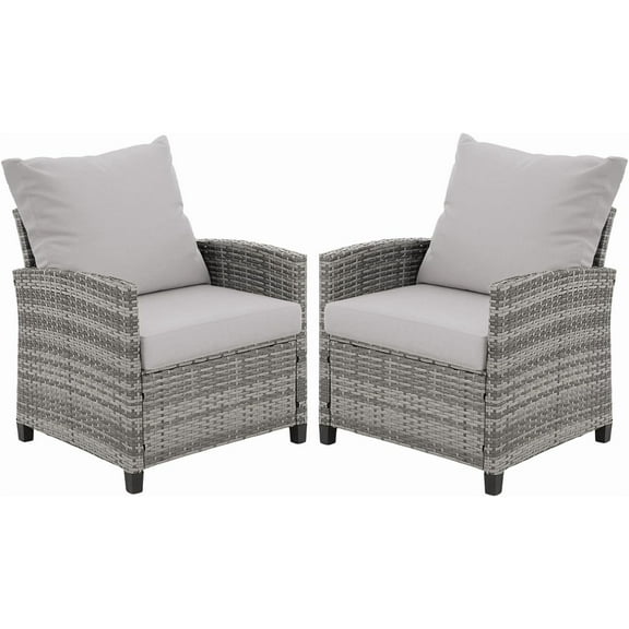 FHFO 2-Piece Outdoor Patio Wicker Chair Set - All-Weather UV-Resistant Rattan Single Armrest Sofas with Thick Cushions & Removable Washable Covers,Porch, Backyard, Garden, Grey-Grey