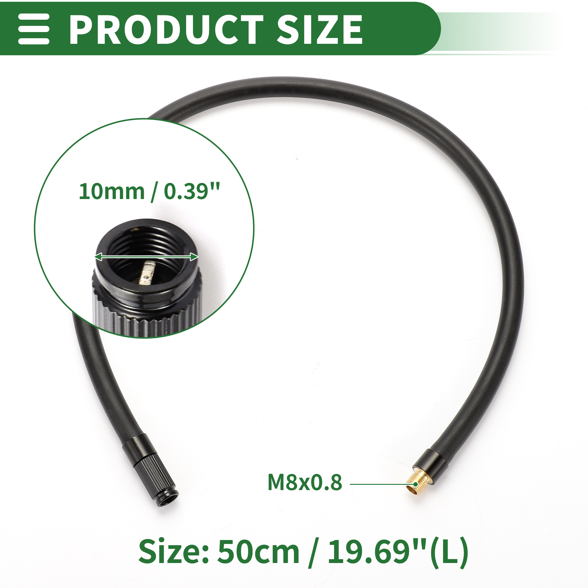 Unique Bargains Tire Inflator Extension Tube Air Pump Hose Adapter 19.69inch Rubber