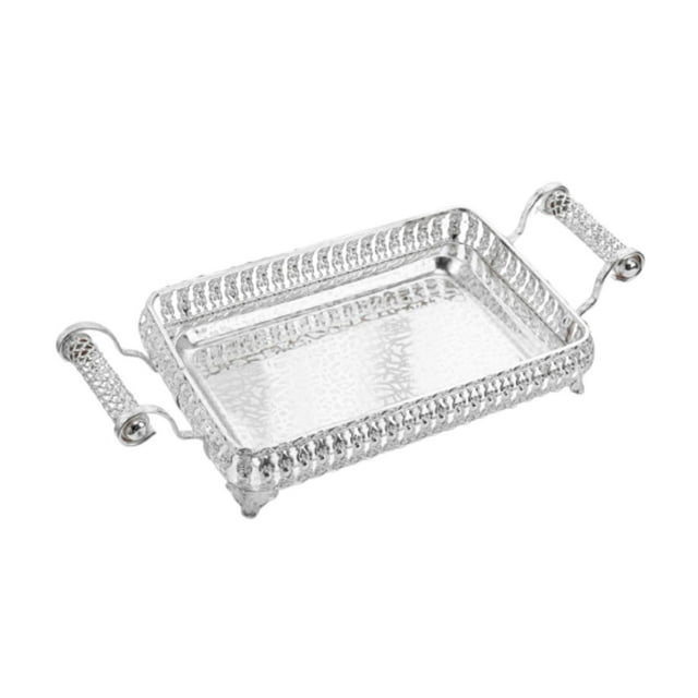 Café Té Sirviendo la bandeja Organizador de joyas portátiles Bandeja de tocador de metal con doble manija para celebraciones de cumpleaños Navidad plata