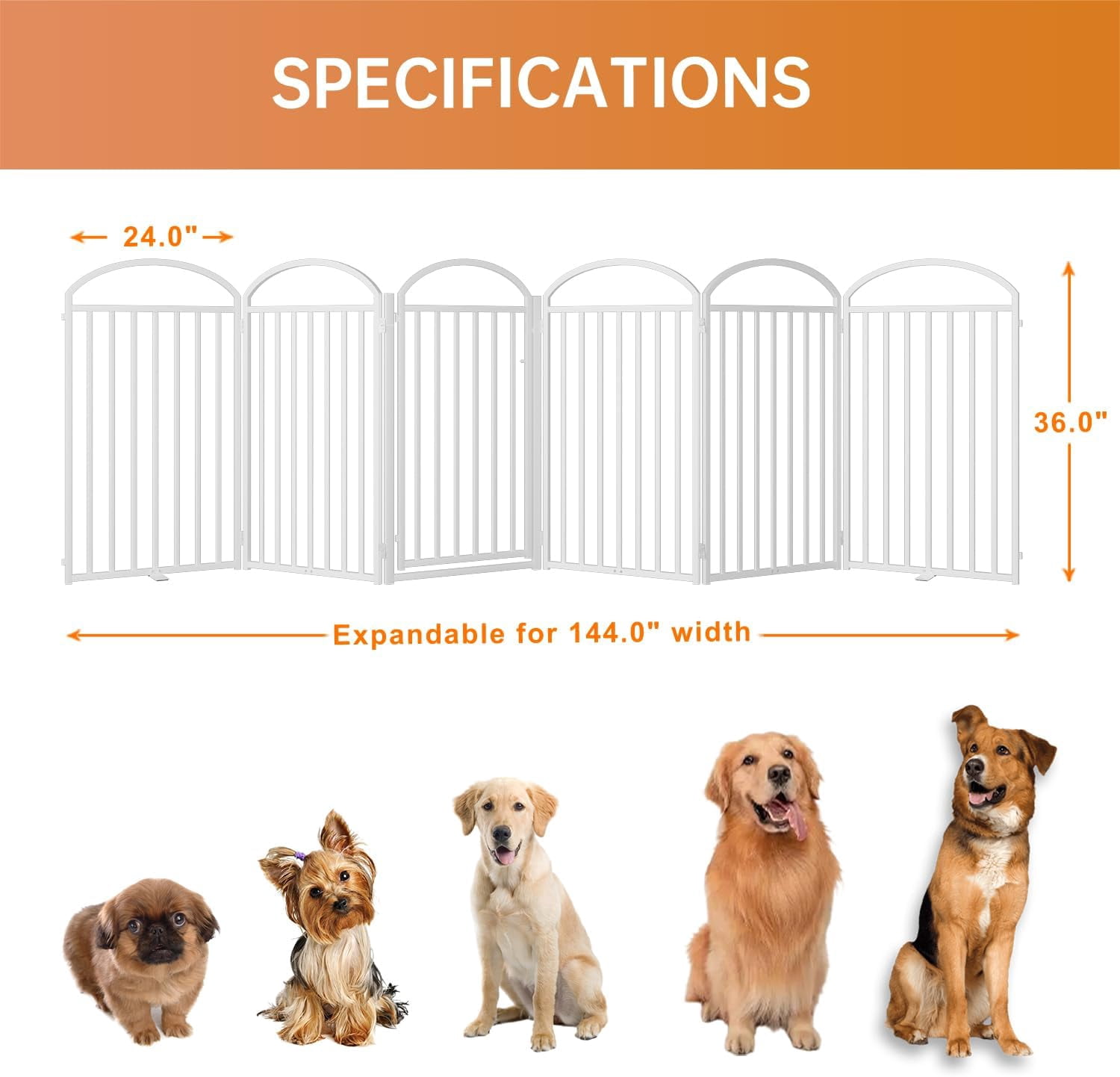 4 Panels Full Matel Freestanding Dog Gates with Door, 96"Extra Wide 32"Tall Free Standing Dog Pet Gate for Indoor & Outdoor. Foldable Pet Fences for Doorways, House, Stairs, Porch, Deck, Yard