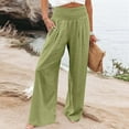 thumbnail image 4 of gbyLJF Women's Linen Palazzo Pants Fall Flowy Wide Leg Beach Pants with Pockets Elastic Waist Yoga Pants for Women Green L, 4 of 7