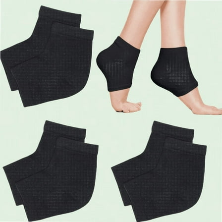 8 Pairs Black Heel Moisturizing Socks, Open Toe Gel Socks for Dry Cracked Heels, Night Day Care, Washable Reusable